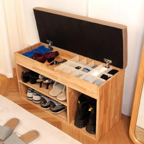 Simple Modern Solid Rubber Wood Shoe Rack Bench Shoe Changing Stool Household Multi-purpose Shoe Shelf Can Sit Storage Cabinet