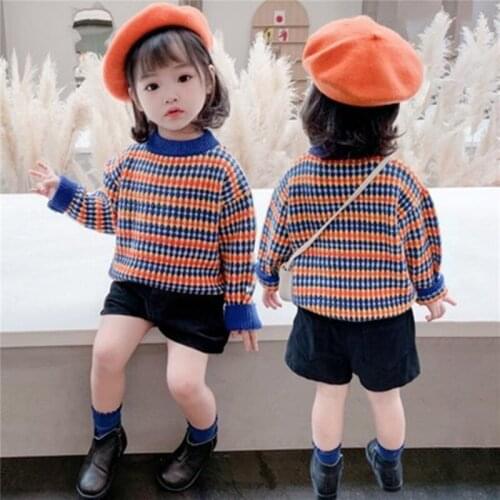 Girls foreign style pullover sweater autumn and winter clothes new 2-7 year old baby girl knitted lining top factory direct sale