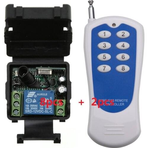 RF Wireless remote control system 20-200M 2pcs (controller)transmitter +8 receiver(switch)12V 10A 315MHZ-433MHZ Free shipping