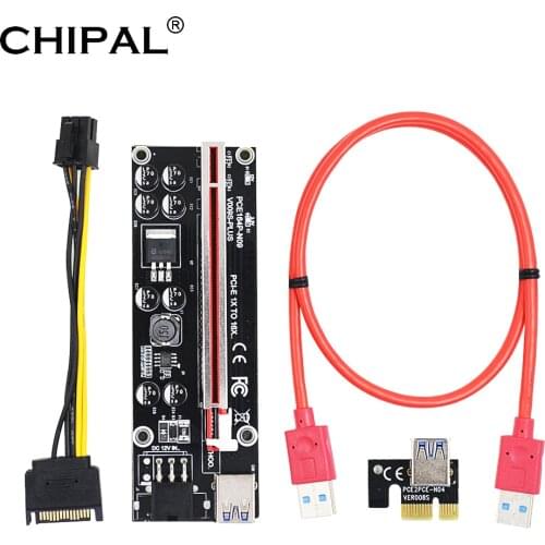 CHIPAL VER009S Plus PCI Express 1X to 16X Reinforce 009S PCI-E Riser Card SATA 6Pin Power 0.6M 1M USB3.0 Cable for Graphics Card