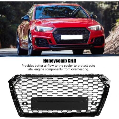 For RS4 Style Front Sport Hex Mesh Honeycomb Hood Grill Gloss Black for Audi A4/S4 B9 2017-2018 car accessories