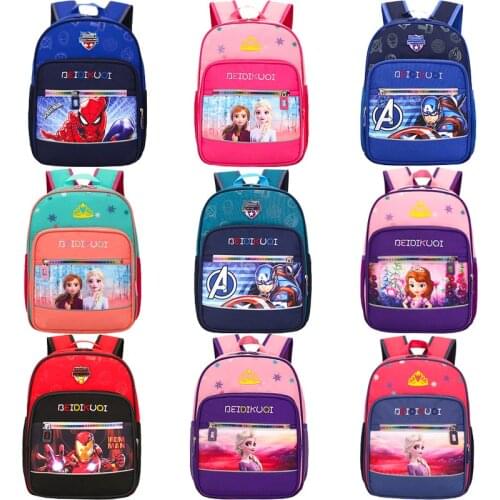 Disney Spider-Man Captain America Frozen Anna Elsa Girls Backpack Anime Cartoon Boy School Bag Children Backpack