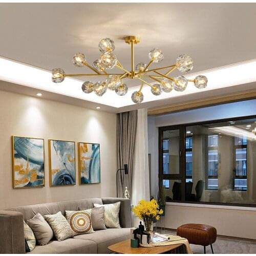 Modern American ALL Iron Crystal Chandelier Lighting and Living Room Luxury Gold Lustre Kitchen Molecular art Hanging Lamps