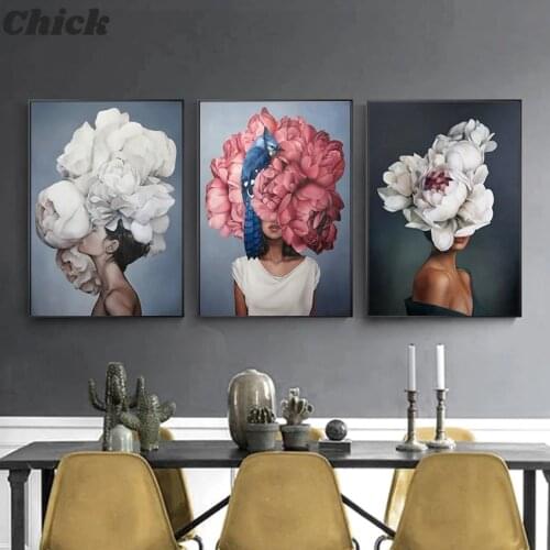 Modern Canvas Painting Figure Lady Flower Head Picture Home Decoration Nordic Canvas Mural Posters And Prints Room Decoration