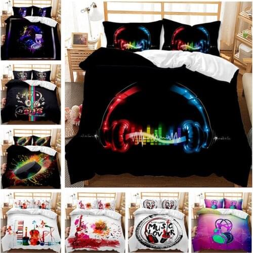 Music Elements Bedding Headphone Pattern Down Quilt Cover King-Size Bedding Quilt 100% Microfiber Bedding