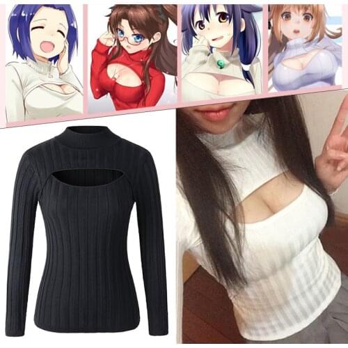 Japan Anime Kawaii Sweater Love Live Choker Cosplay Harajuku Lolita Sexy Turtleneck Knitting Pullovers Sexy Open Chest Sweaters