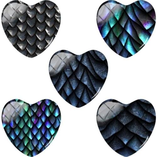TAFREE Heart shaped Art Dragon scale Pattern 25mm DIY Glass Cabochon Pattern Jewelry Accessories TX168