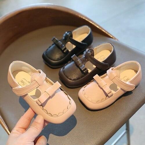 2021 Spring Girls Shoes T Strap Princess Shoes Square Toe Kids Bow Leather Shoes Fashion Mary Janes Non-slip Single Shoe Child