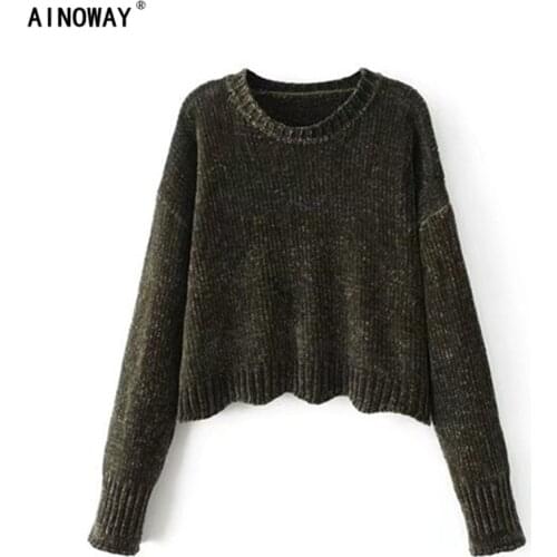 Vintage chic Autumn women retro do old chenille velvet short sweater loose irregular knitted pullover ladys oversized sweater