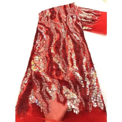 High Quality L-188689 French Tulle Mesh Lace African Fabric with Sequins Nigerian Sequence Lace Fabric for Party Wedding