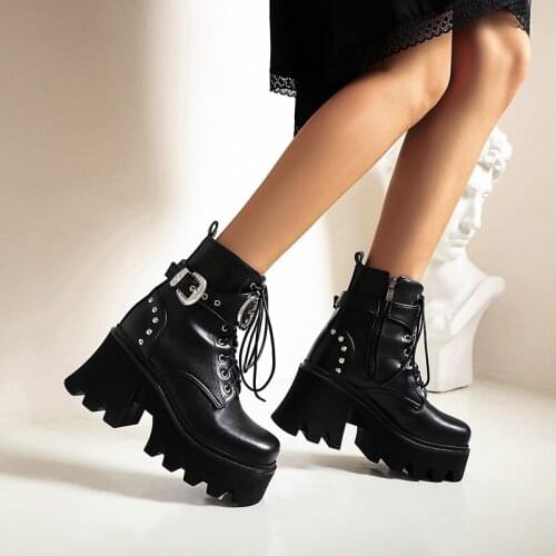 Women shoes 2021 winter platform boots gothic wedges womens platform heels goth shoes Motorcycle boots high heels sexy 44