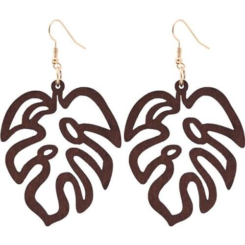 E7401 ZWPON Cutout Monstera Leaf Wood Earrings for Women 2020 New Arrival Fashion Wooden Earrings Jewelry Wholesale