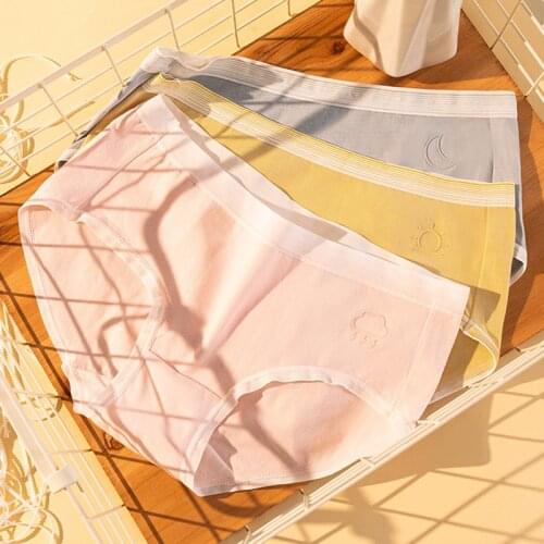 Wasteheart New Women Fashion Pink Blue Cotton Mid Waist Panties Lace Bow Underwear Lingerie Briefs Underpants Briefs M L XL