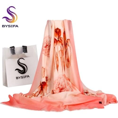 [BYSIFA] Winter 100% Wool Scarves Shawl Foulard Fashion Brand Women Pink Long Cashmere Scarf Chinese Stlye Scarves Oversized