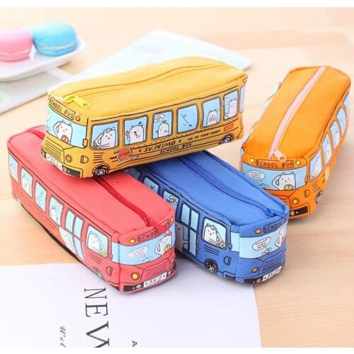 1pcs Colorful Cartoon Bus Storage Bag for Toy Canvas Zipper Children Toy Storage Portable Childrens Gifts Trinkets Pen Storage