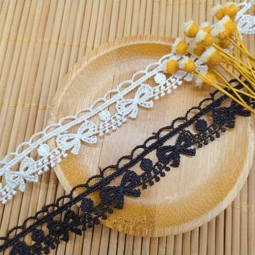 1Yard Embroidery Lace Fabric 1.2cm White Black Lace Trim Bow Lace Fabric Collar Ribbon Guipure Craft Sewing Trimmings Dress L002