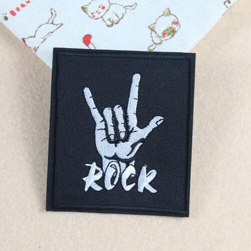 2PCS Love Gesture Patch Embroideried Patches for Clothing Iron On Letters ROCK Patch On Clothes DIY Applique Stripes Badge