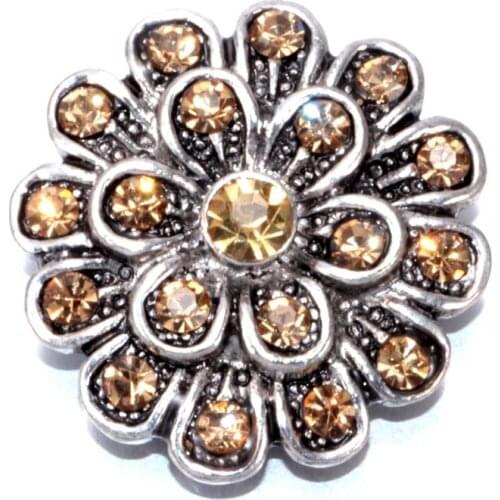 2017 Gold Flower Pattern 6 Multi Color Rhinestone Charm Buttons 18mm Snap Button Jewelry Fit Snaps Jewelry KZ0187c