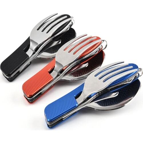 3 In 1 Outdoor Camping Tableware Cooking Supplies Multi Function Tools Portable Fork Knife Spoon Folding Detachable Combined Set