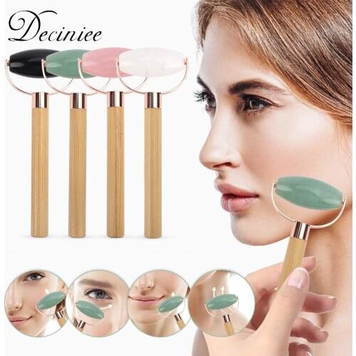 4 Colors Facial Massage Roller Wooden Handle Single Head Jade Stone Massager for Eye Face Neck Thin Lift Relax Slimming Tools