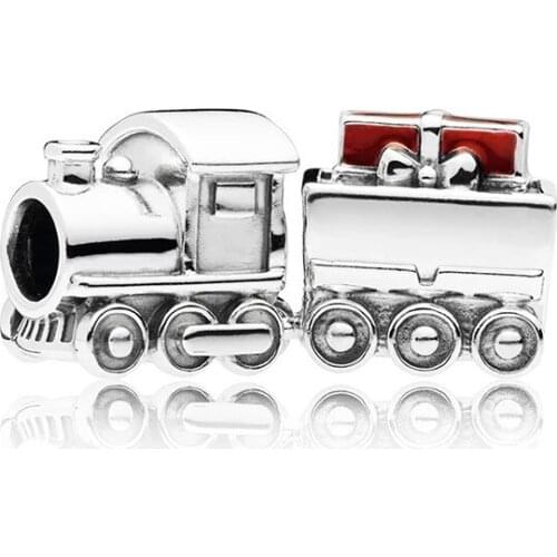 5PCS Berloque Fit Women Bracelet Plating Original Beautiful Red Enamel Gift Train Alloy Charms Beads Pendant Jewelry Making