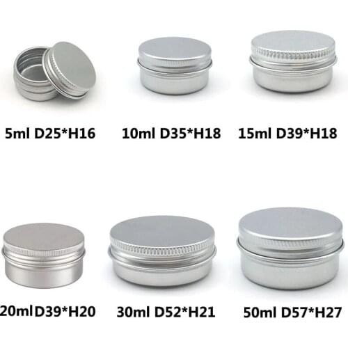 50PCS 5g 10g 15g 20g 30g 35g 50g 60g 80g 100g 150g 200g 250g Aluminum Cream Jar Makeup Lip Gloss Empty Metal Tin Containers