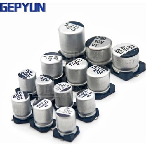 10pcs SMD 6.3V 10V 16V 25V 35V 50V Aluminum Electrolytic Capacitor 1UF Gepyun 10UF 22UF 33UF 47UF 100UF 220UF 330UF 470UF