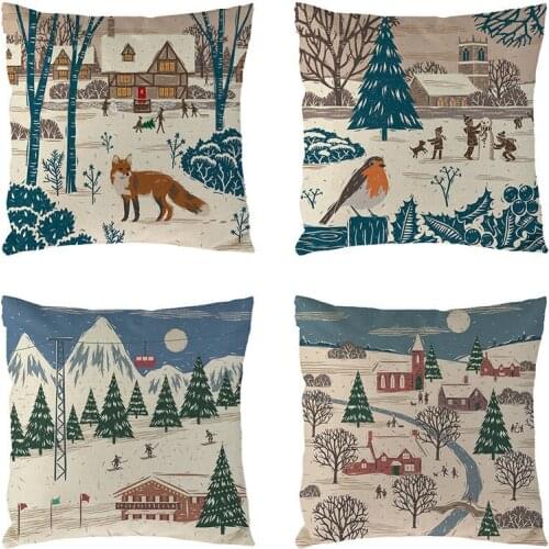 45*45cm Nordic Snow Fox Birds Linen Dachshund Giraffe Hedgehog Lion Pug Squirrel Cushion Cover Sofa Throw Pillow Car Case 1677