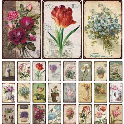 Flower Shop Garden Decorative Tin Poster Forget Me Not Lily Rose Matal Painting Vintage Retro Poster Plaque