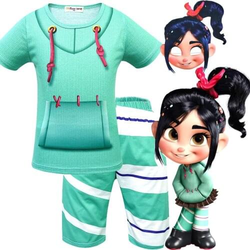 Kids Vanellope Costume T Shirt Shorts Homewear Set Kids Halloween Christmas Suit Clothes Girls Casual Sets Vanellope Cos Pajamas