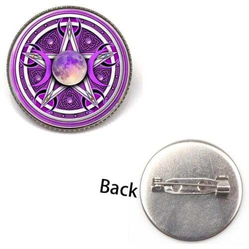 Retro Esoteric Five-pointed Star Witchcraft Brooch Life Tree Wicca Star Photo Glass Dome Badge Lady Amulet Birthday Holiday Gift