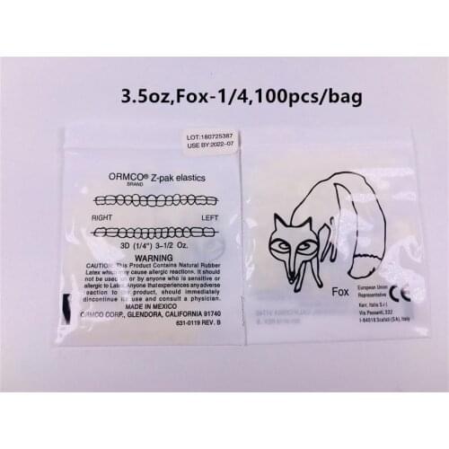 Fox 1/4 Elastics Bands Dental Orthodontic Z-pak Elastic Band 3.5OZ ORMCO Zoo Pack 100pcs/Bag