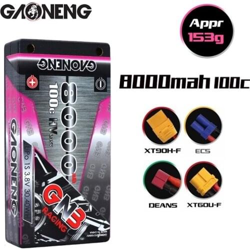 GAONENG GNB 3.8V 8000mAh 1S HV 100C Hardcase LiPo Battery pack 4.0 bullet Deans Plug for 1/12 RC Car 1:12 RC Racing Car