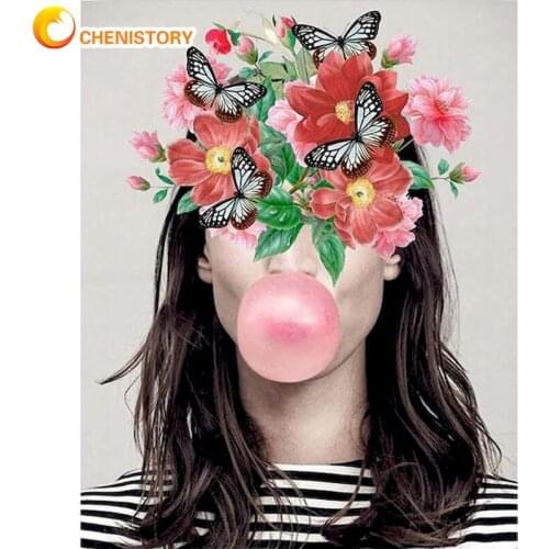 CHENISTORY Framed Painting By Numbers Kits For Adults Flower Woman Figure Picture Hand Painted Diy Gift Home Living Room Decors