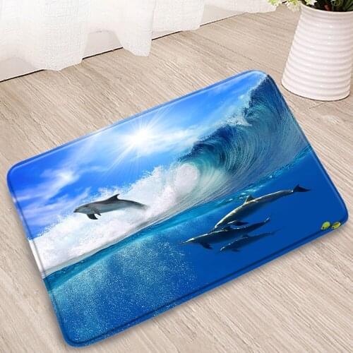 Marine Life Bathroom Mats Shark whale Painting Doorway Welcome Carpets Bedroom Kitchen Corridor Flannel Anti-Slip Rugs Washable