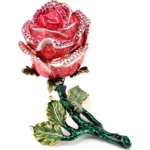 Creative necklace rings earrings gift box Alloy enamel small rose flower jewelry box Valentines Day gifts drop shipping