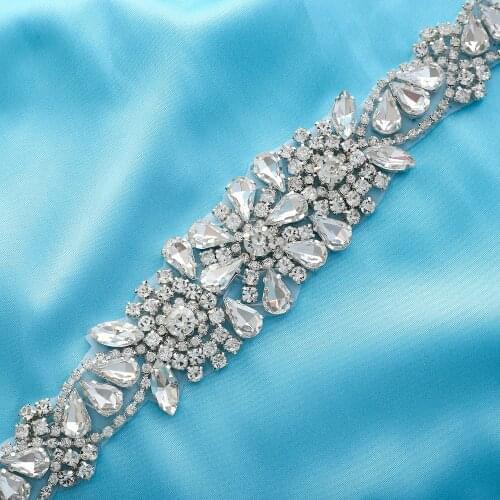 Crystal Handmade Pearl Gold Beaded Bridal Applique Rhinestone Wedding Dresses Wide Garment Accessories Silver Trimming S146