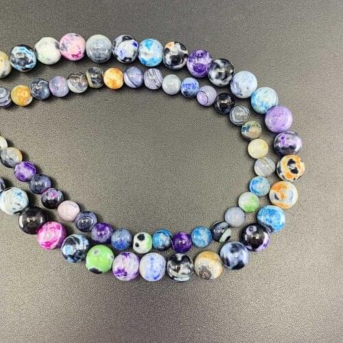 1 strand/lot 6 8 10mm Natural Stone Multicolor Flame Agat Bead Round Loose Spacer Beads For Jewelry Making Findings DIY Bracelet