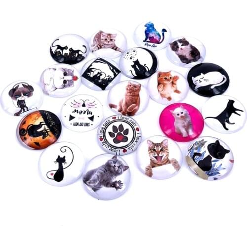 20pcs/lot 18mm 20mm 25mm Lovely Cat Pattern Round Glass Cabochon Dome for DIY Jewelry Making Findings & Component Pet T022