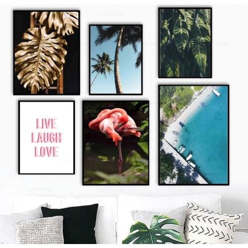 Sea Flamingo Coconut Tree Monstera Leaf Wall Art Canvas Painting Nordic Posters And Prints Wall Pictures For Living Room Decor