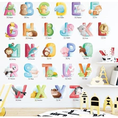 ABC Letter Wall Stickers Kids Room Decoration Cartoon Animal alphabet Numbers sticker for Baby Room Nursery Wall Decal Wallpaper