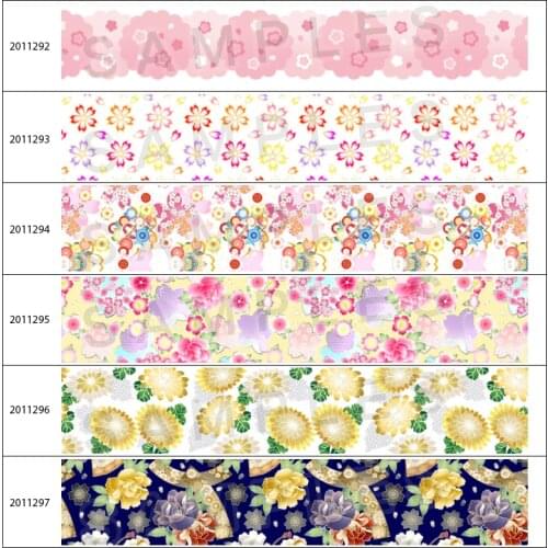New Japan Flower Pattern Cerasus Yedoensi Printed Grosgrain/Satin Ribbon 5 Yards For Hair Bows DIY Accessories