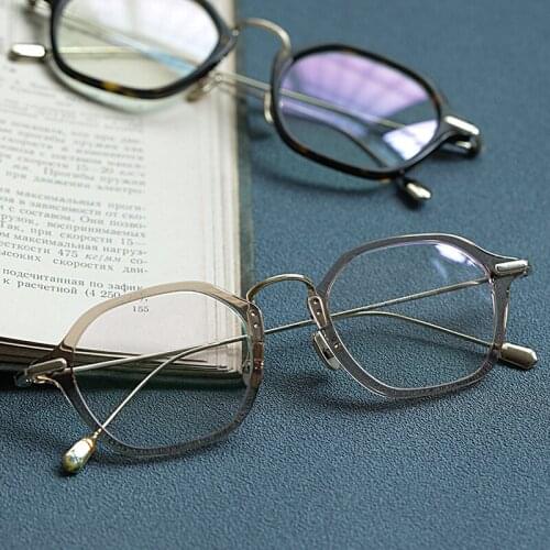 Retro Glasses frame men women vintage Polygon acetate titanium optical Eyeglasses Myopia Reading prescription eyewear
