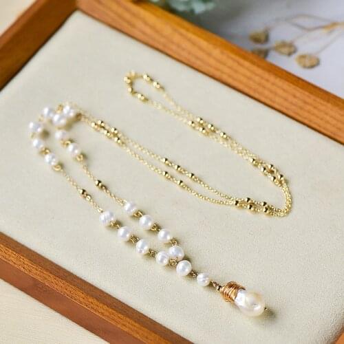 Natural Baroque Pearls Pendant Necklaces Exquisite Sweater Chain Long Necklace Choker Women Ladies Handmade Collar Party Jewelry