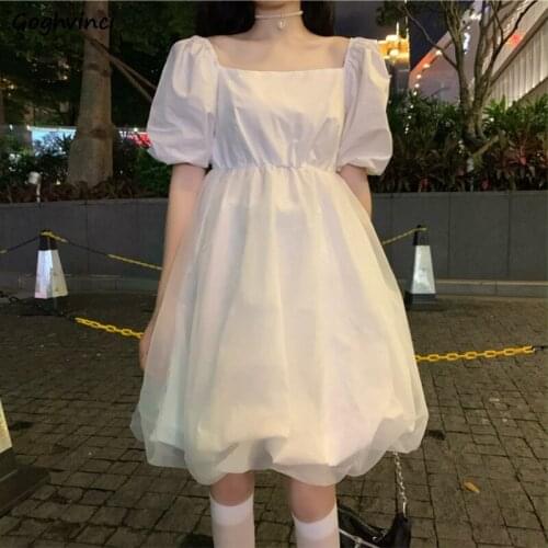 Dress Women Summer Japanese Style Simple Fashion High Waist Ball Gowns College Puff Sleeve Students Kawaii New Vestido Feminino