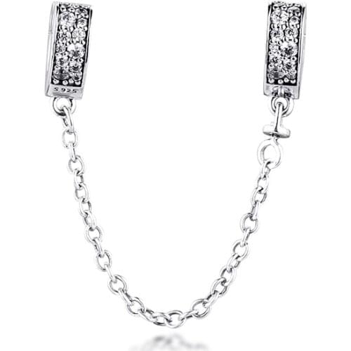 Fits Pandora Bracelet Sparkling Arcs of Love Safety Chain Genuine 925 Sterling Silver Charms Beads for DIY Making Women Jewelry