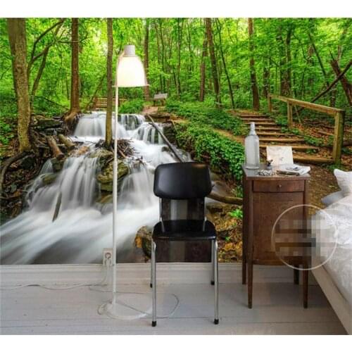 Custom Photo Wallpaper Green forest woods bridge water river waterfall TV background wall paper 3D mural wallpaper