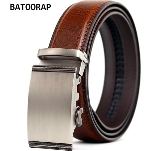 Casual Ratchet Belt For Men Leather High Quality Gray Alloy Auto Buckle Waist Strap Male Cowhide Mens Belts 44"-52" ZY-KQS07