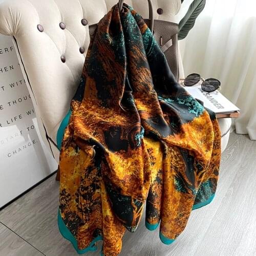 2021 Luxury brand Fashion Silk Scarf Female Print Women Wrap Lady head Shawl Beach Hijab foulard muffler bandanna pareo sunscree