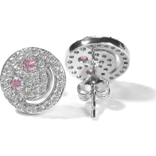 Bling Smile Stud Earrings For Men Women Gifts CZ Stone Round Stud Earring Fashion Hip Hop Jewelry